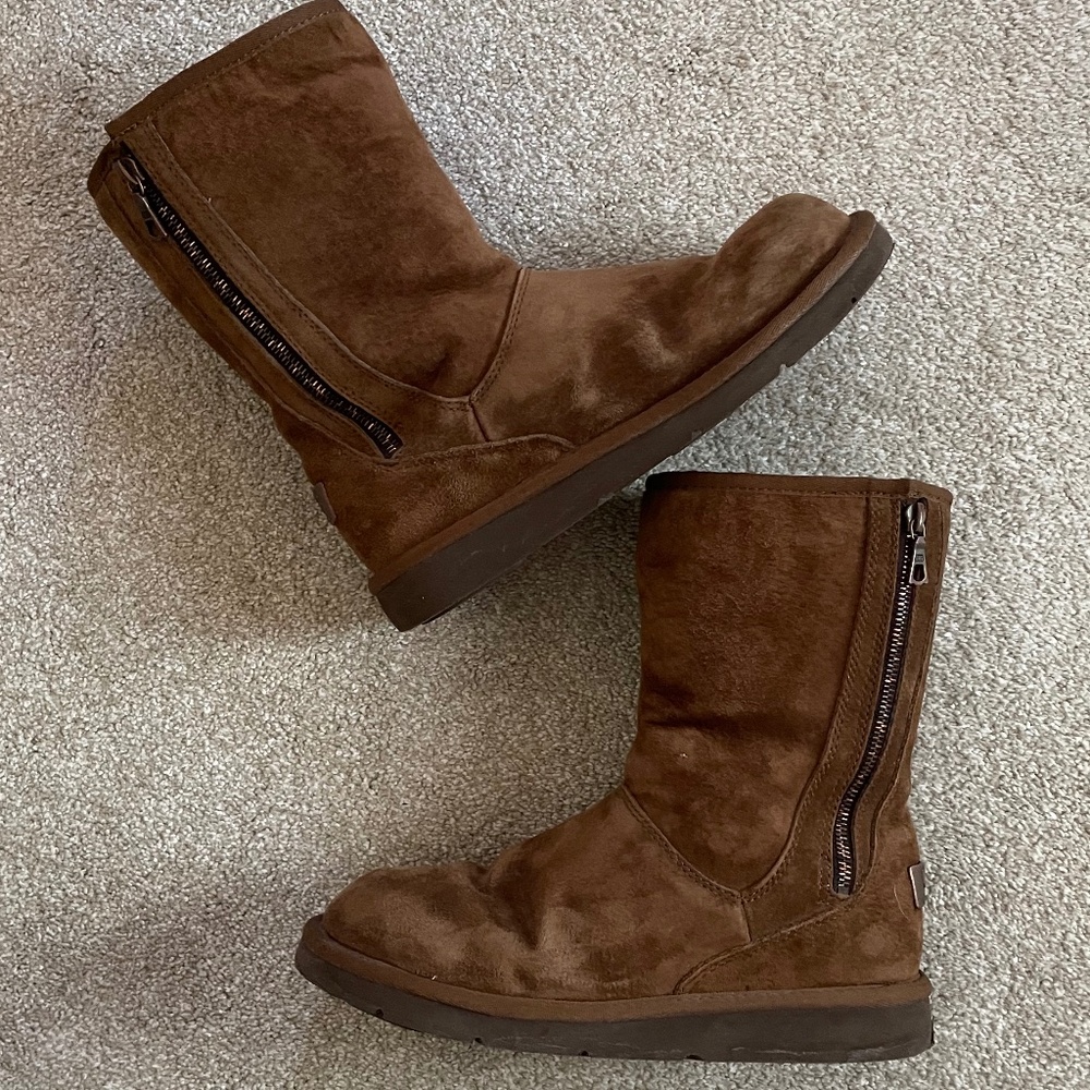 UGG Brown Suede Zip Up Boot Size 8 - Picture 2 of 6